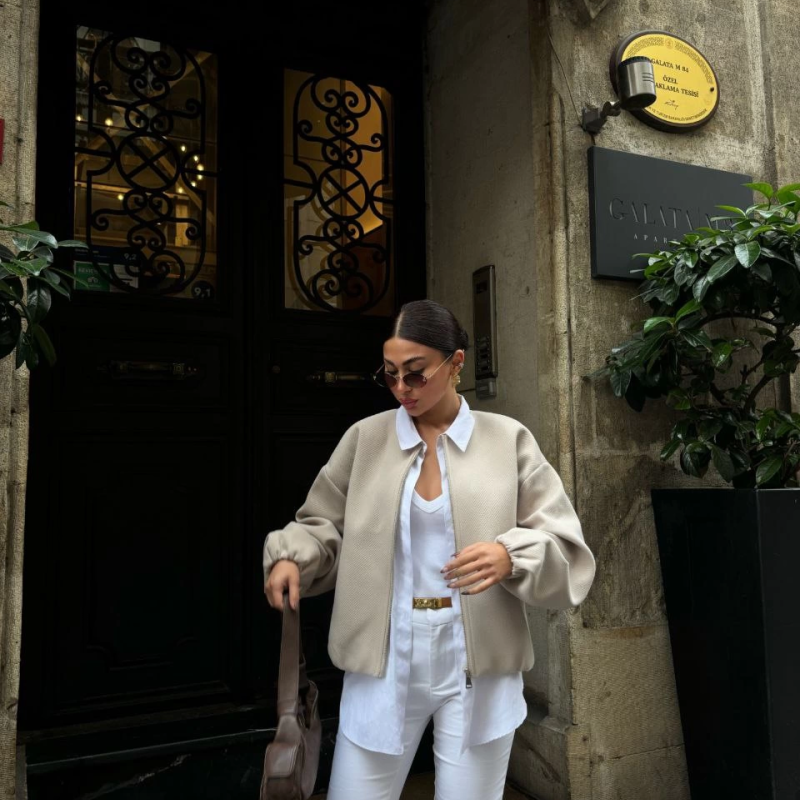 Kaşe Kaşmir Fermuarlı CEKET - Bej