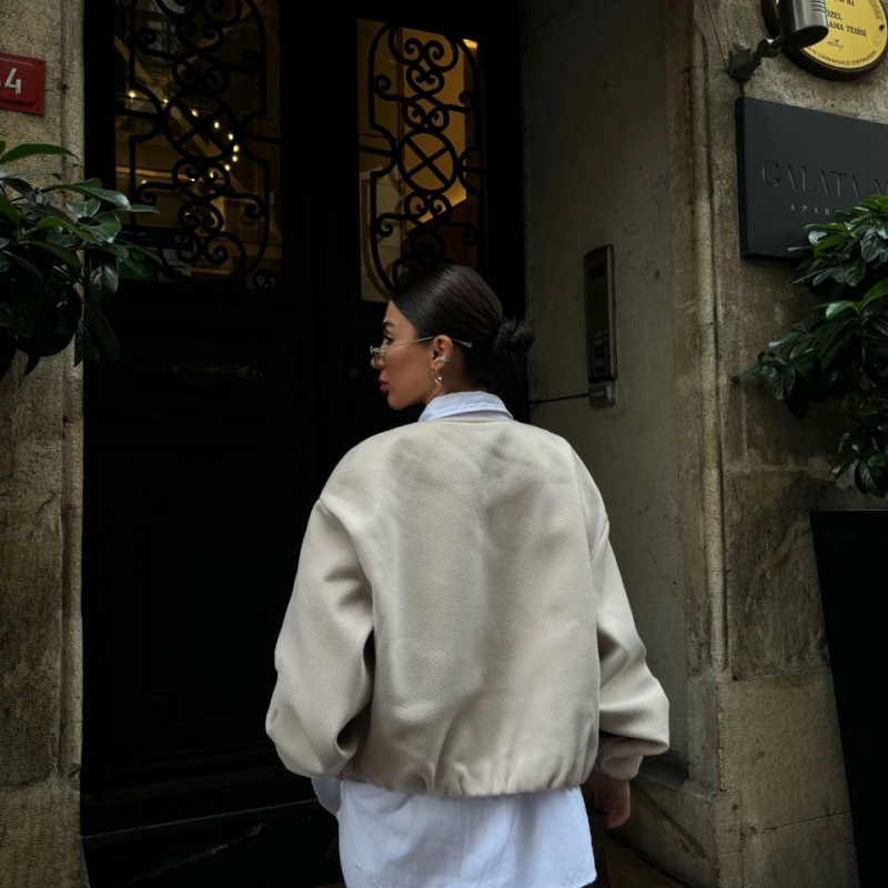 Kaşe Kaşmir Fermuarlı CEKET - Bej