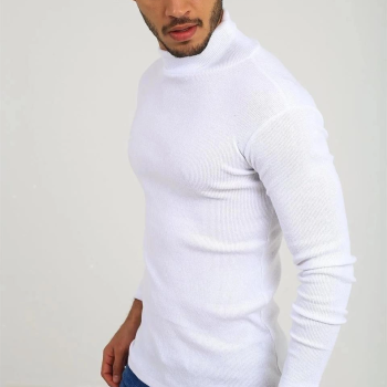 Kaşkorse Boğazlı Full Likralı Fitilli Body Kazak - Beyaz