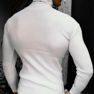 Kaşkorse Boğazlı Full Likralı Fitilli Body Kazak - Beyaz