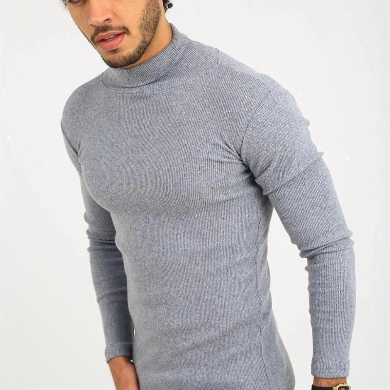 Kaşkorse Boğazlı Full Likralı Fitilli Body Kazak - Gri -