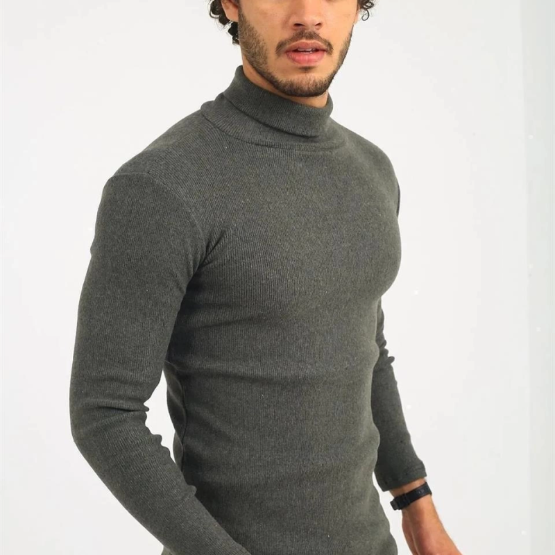 Kaşkorse Boğazlı Full Likralı Fitilli Body Kazak - Haki -