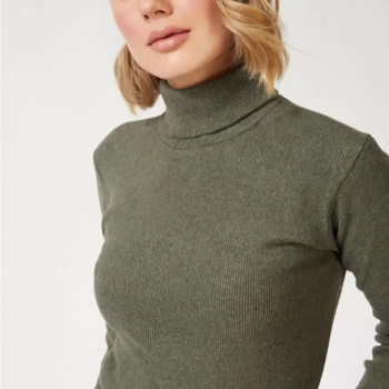 Kaşkorse Boğazlı Full Likralı Fitilli Body Kazak - Haki -