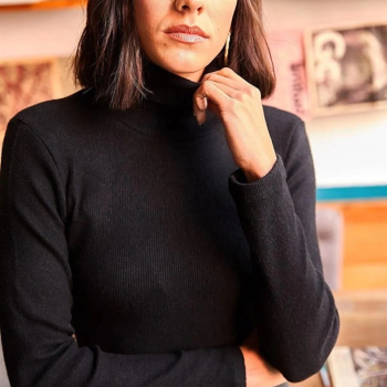 Kaşkorse Boğazlı Full Likralı Fitilli Body Kazak - Siyah