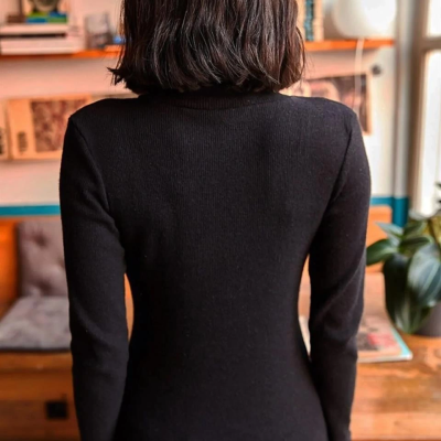 Kaşkorse Boğazlı Full Likralı Fitilli Body Kazak - Siyah