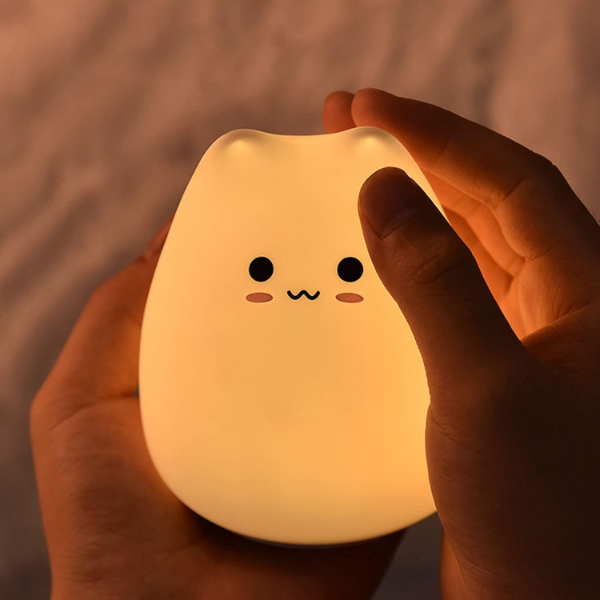 Kedi Tasarımlı Renk Değiştirebilen Dokunmatik Gece Lambası 