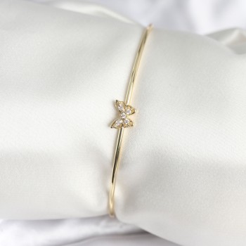 Kelebek Figürlü Zirkon Taşlı Gold Renk Pirinç Kadın Bileklik