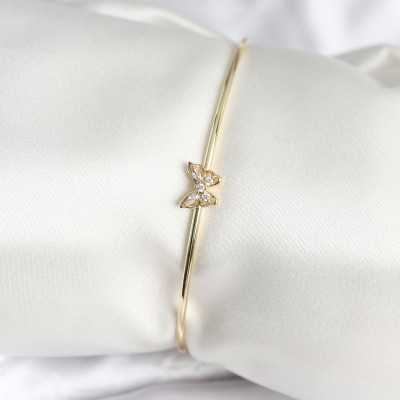 Kelebek Figürlü Zirkon Taşlı Gold Renk Pirinç Kadın Bileklik