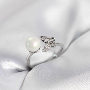 Kelebek İncili Model Gümüş Renk Zirkon Taşlı Kadın Yüzük