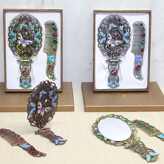 Kelebek Katlanabilir Ayna Ve Tarak Seti Büyük Boy 