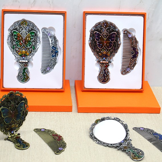 Kelebek Katlanabilir Ayna Ve Tarak Seti Orta Boy 