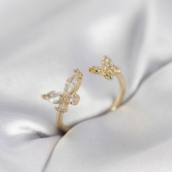 Kelebek Model Zirkon Taşlı Gold Renk Kadın Yüzük