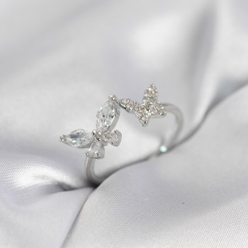 Kelebek Model Zirkon Taşlı Gümüş Renk Kadın Yüzük