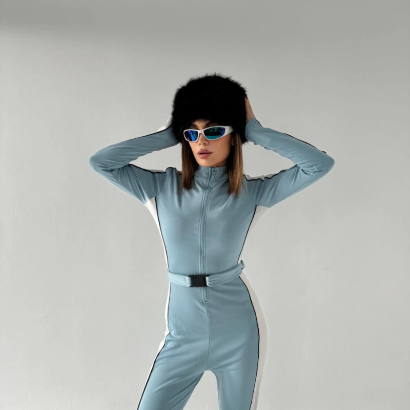 Kemer Detaylı Fermuarlı Tulum - Bebe Mavisi -