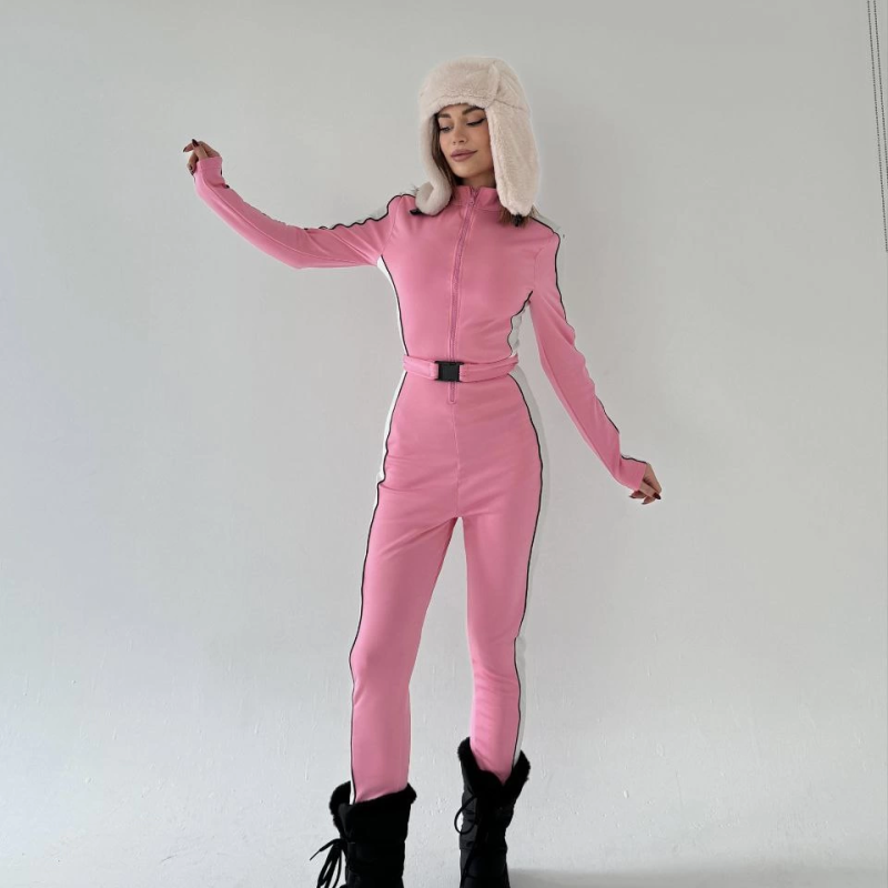 Kemer Detaylı Fermuarlı Tulum - Pembe -