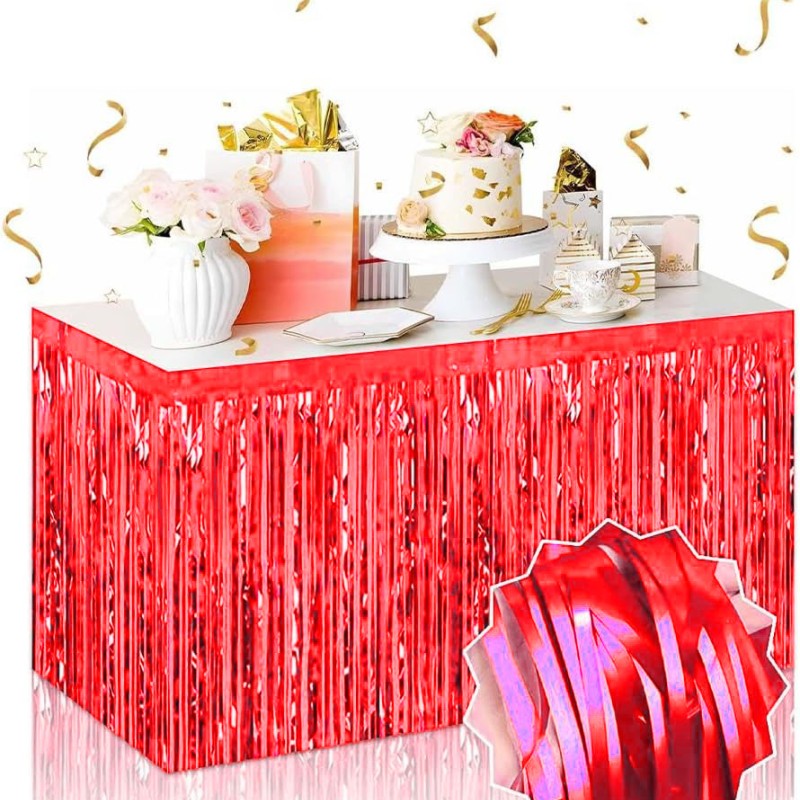 Kendinden Yapışkanlı Kırmızı Metalize Püsküllü Masa Eteği