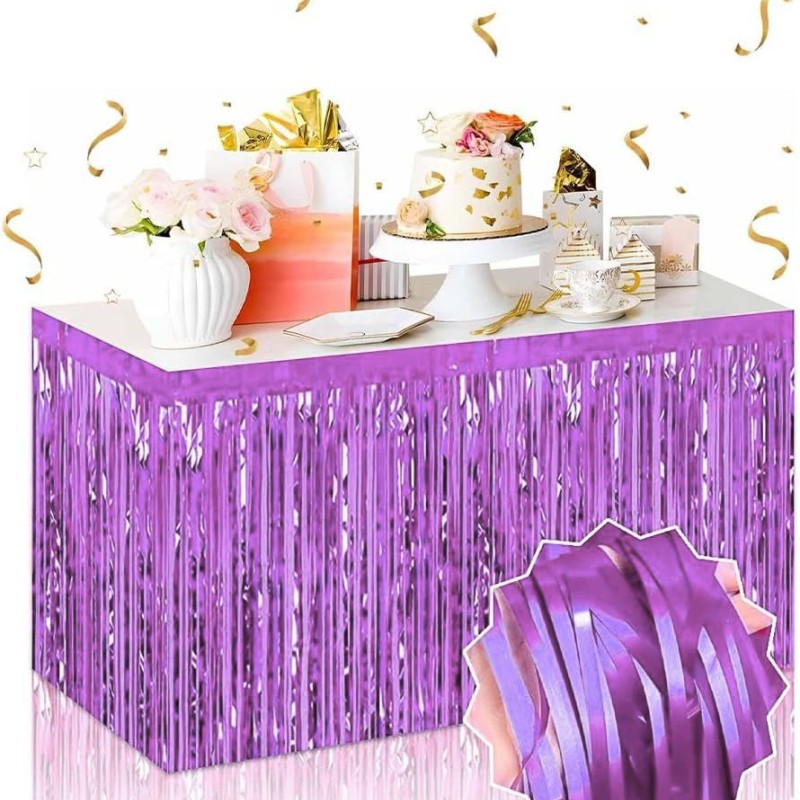 Kendinden Yapışkanlı Mor Metalize Püsküllü Masa Eteği