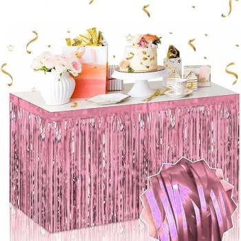 Kendinden Yapışkanlı Rose Gold Metalize Püsküllü Masa Eteği