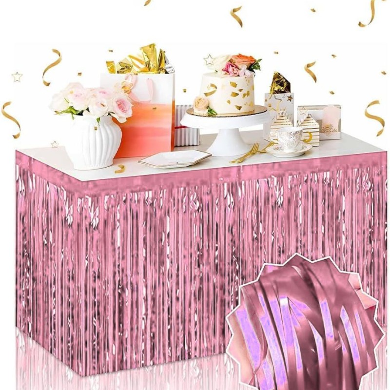 Kendinden Yapışkanlı Rose Gold Metalize Püsküllü Masa Eteği