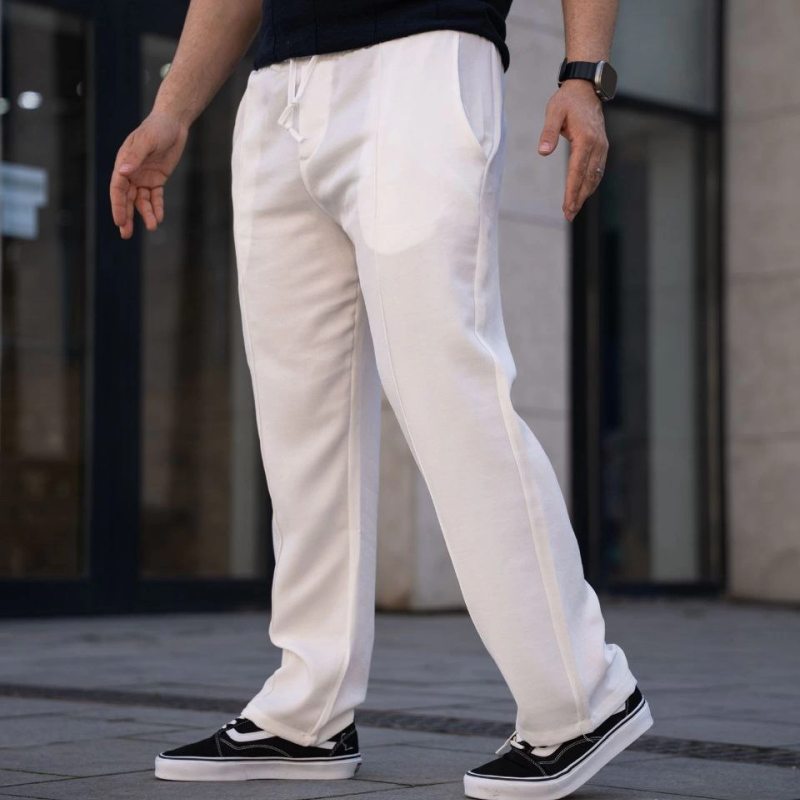 Keten Cepli Çıma Dikişli jogger Buggy Pantalon Rahat kalıp - Beyaz