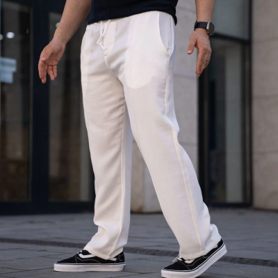 Keten Cepli Çıma Dikişli jogger Buggy Pantalon Rahat kalıp - Beyaz