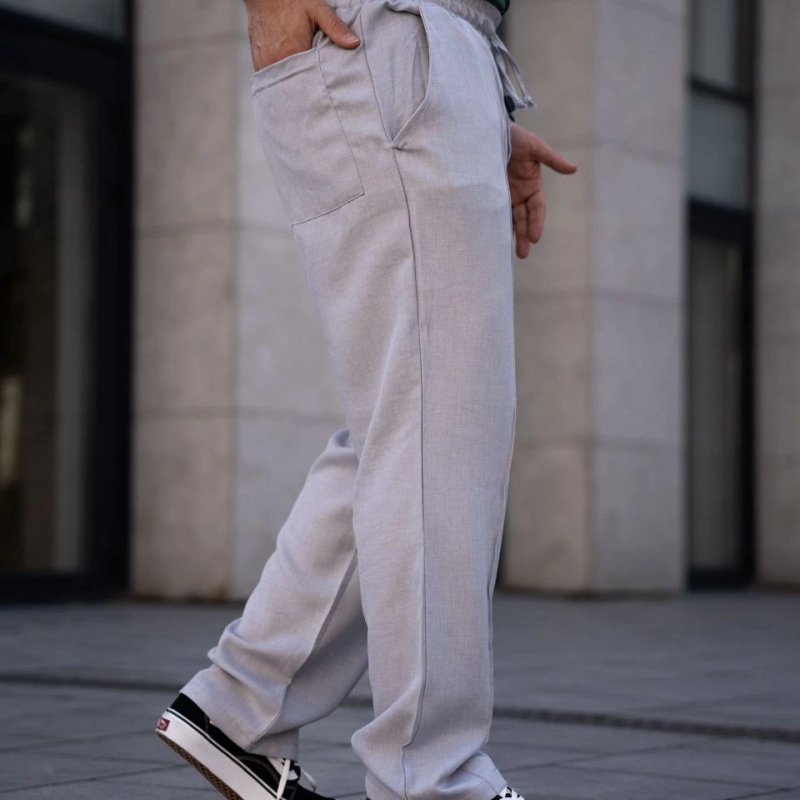 Keten Cepli Çıma Dikişli jogger Buggy Pantalon Rahat kalıp - Gri