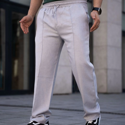 Keten Cepli Çıma Dikişli jogger Buggy Pantalon Rahat kalıp - Gri