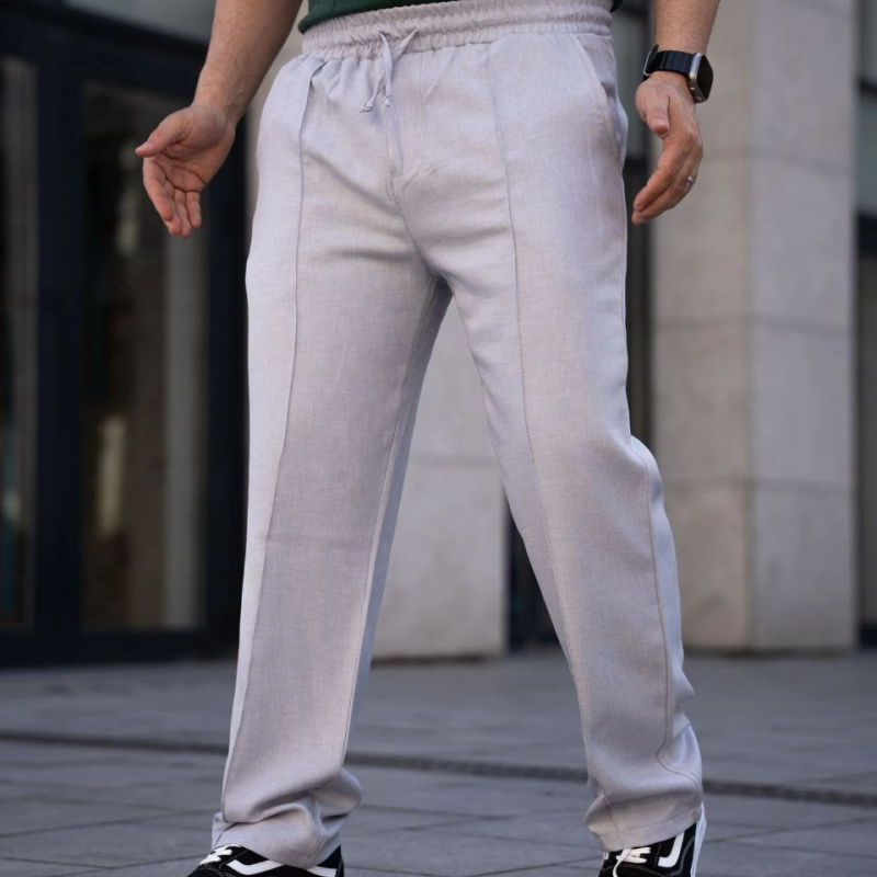 Keten Cepli Çıma Dikişli jogger Buggy Pantalon Rahat kalıp - Gri