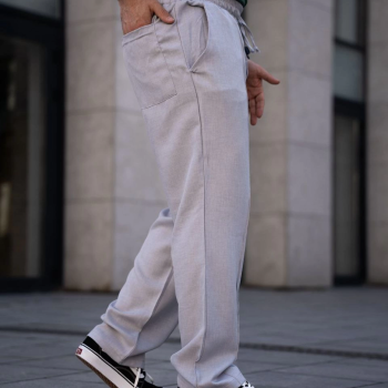 Keten Cepli Çıma Dikişli jogger Buggy Pantalon Rahat kalıp - Gri