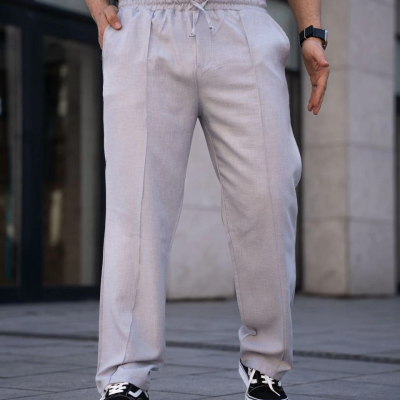 Keten Cepli Çıma Dikişli jogger Buggy Pantalon Rahat kalıp - Gri