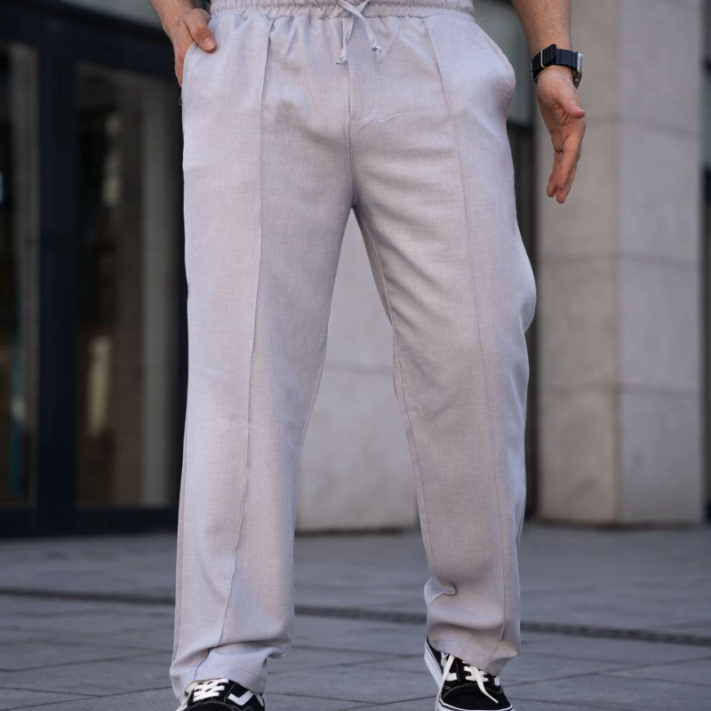 Keten Cepli Çıma Dikişli jogger Buggy Pantalon Rahat kalıp - Gri