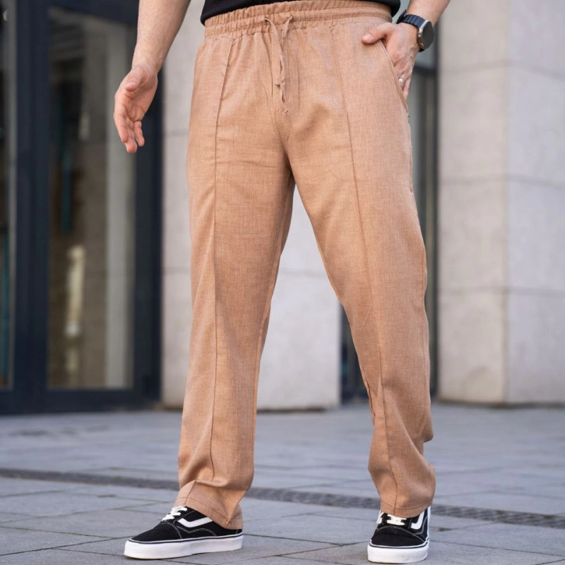 Keten Cepli Çıma Dikişli jogger Buggy Pantalon Rahat kalıp - Kahverengi