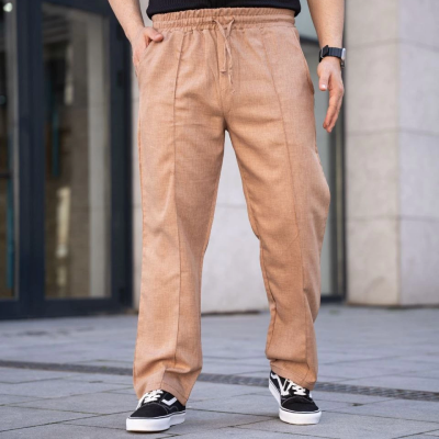 Keten Cepli Çıma Dikişli jogger Buggy Pantalon Rahat kalıp - Kahverengi