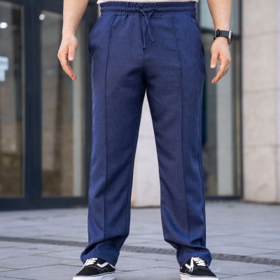 Keten Cepli Çıma Dikişli jogger Buggy Pantalon Rahat kalıp - Lacivert