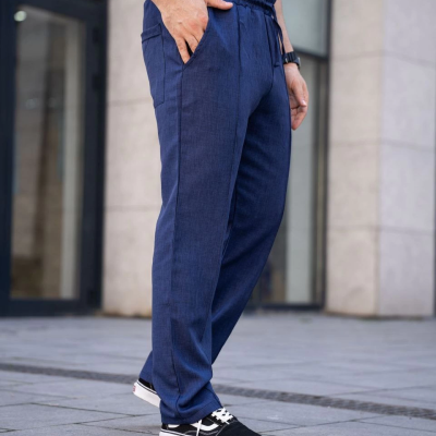 Keten Cepli Çıma Dikişli jogger Buggy Pantalon Rahat kalıp - Lacivert