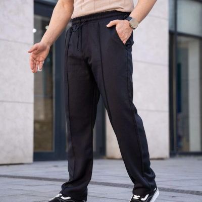 Keten Cepli Çıma Dikişli jogger Buggy Pantalon Rahat kalıp - Siyah