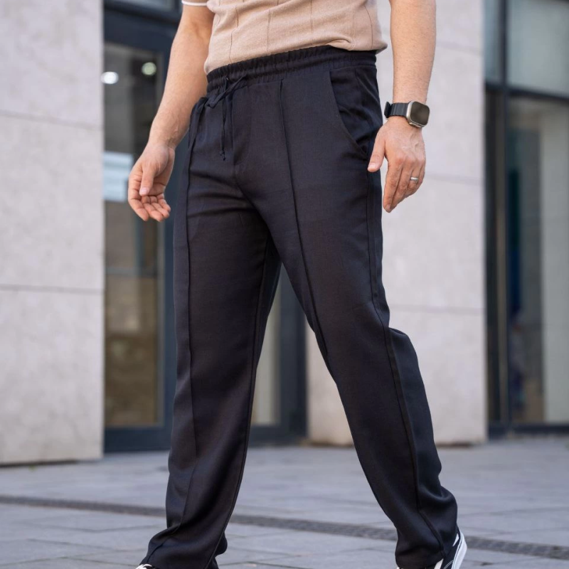 Keten Cepli Çıma Dikişli jogger Buggy Pantalon Rahat kalıp - Siyah