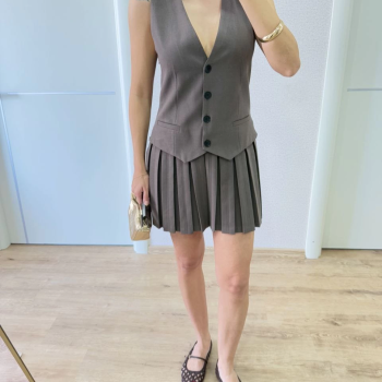 Keten Takım Görünümlü Düğme Detaylı Yelekli Mini Elbise - Füme -