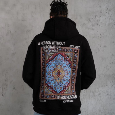 Kilim Desen Kapüşonlu - Siyah