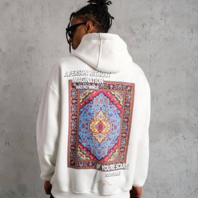 Kilim Desen Kapüşonlu Sweat- Beyaz