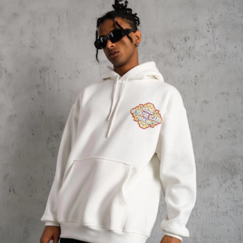 Kilim Desen Kapüşonlu Sweat- Beyaz