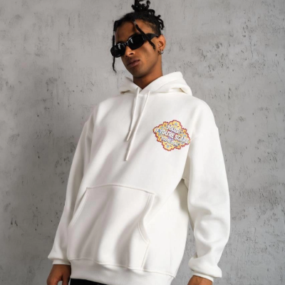 Kilim Desen Kapüşonlu Sweat- Beyaz