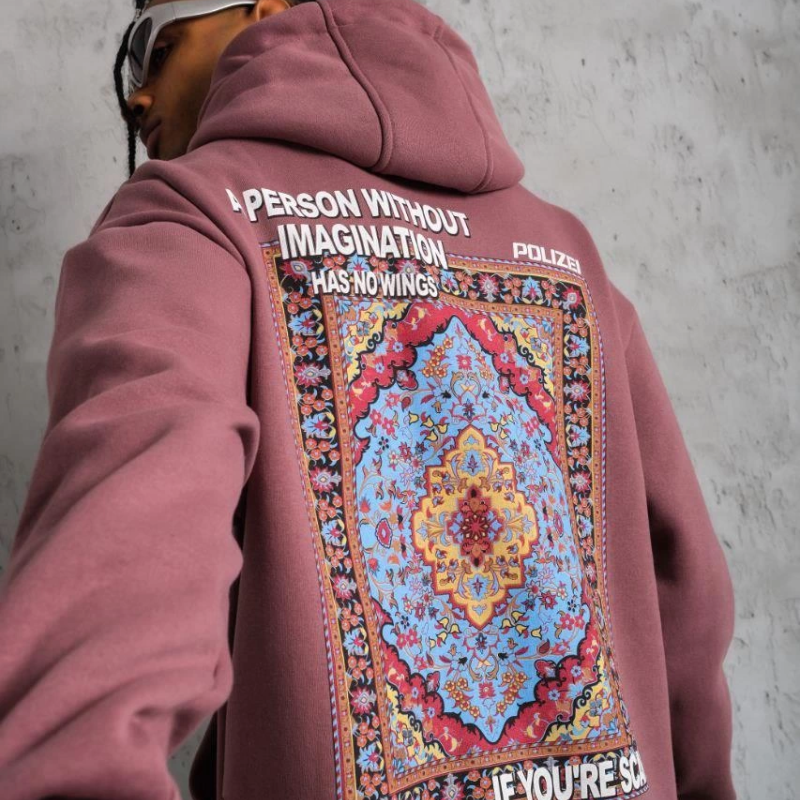 Kilim Desen Kapüşonlu Sweat - Gül Kurusu