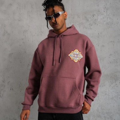 Kilim Desen Kapüşonlu Sweat - Gül Kurusu