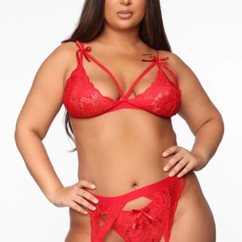 Kırmızı Dantelli Büyük Beden Jartiyer Takımı TM1300
