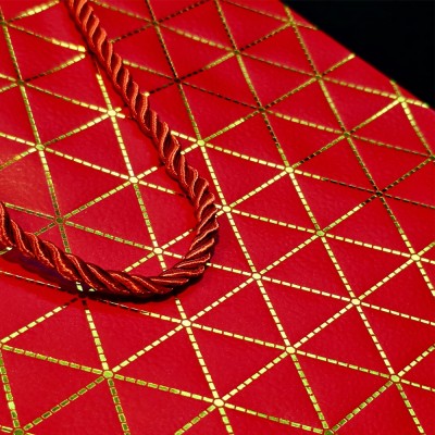 Kırmızı Geometrik Desenli Büyük Boy Karton Hediye Çantası