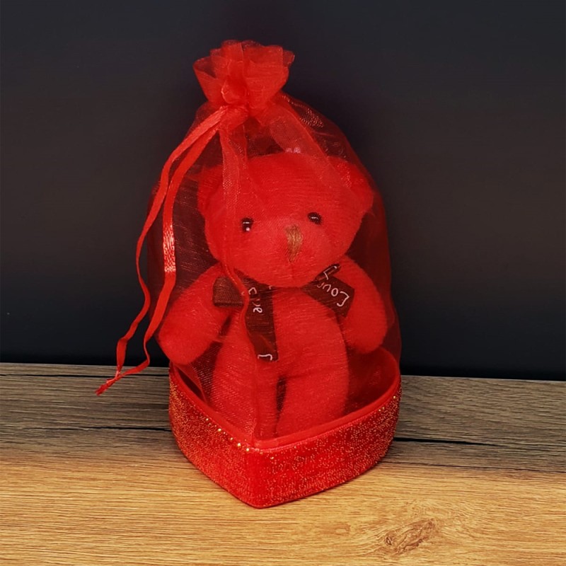 Kırmızı Hediyelik Kese İçinde Ayıcık 