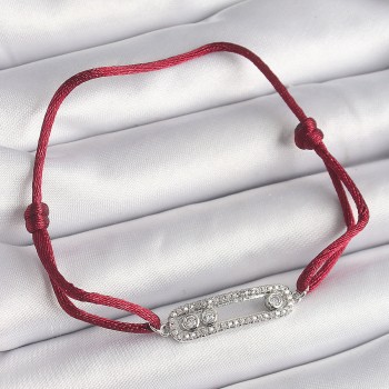 Kırmızı İpli Asansörlü Zirkon Taşlı Gümüş Messika Model Kadın Bileklik