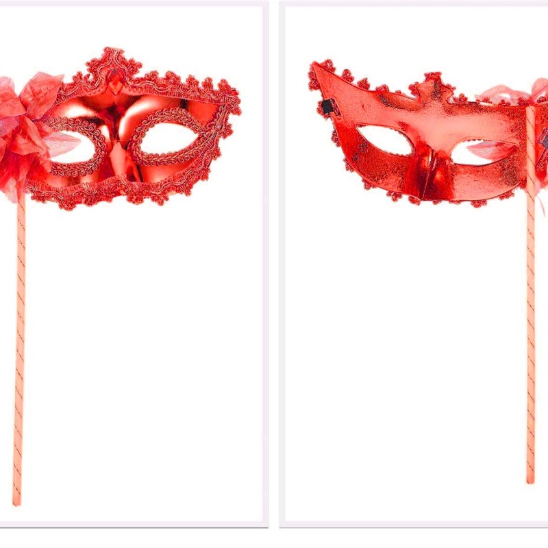 Kırmızı Işıltılı Tutmalı Fotoğraf Çekimi Maskesi 