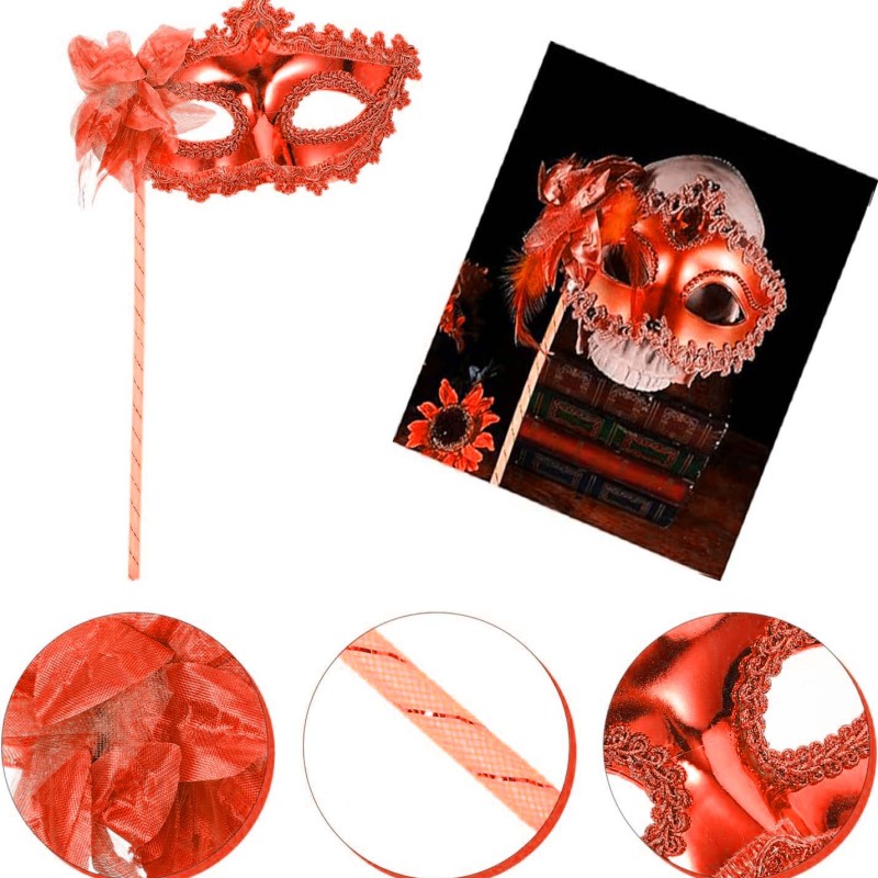 Kırmızı Işıltılı Tutmalı Fotoğraf Çekimi Maskesi 